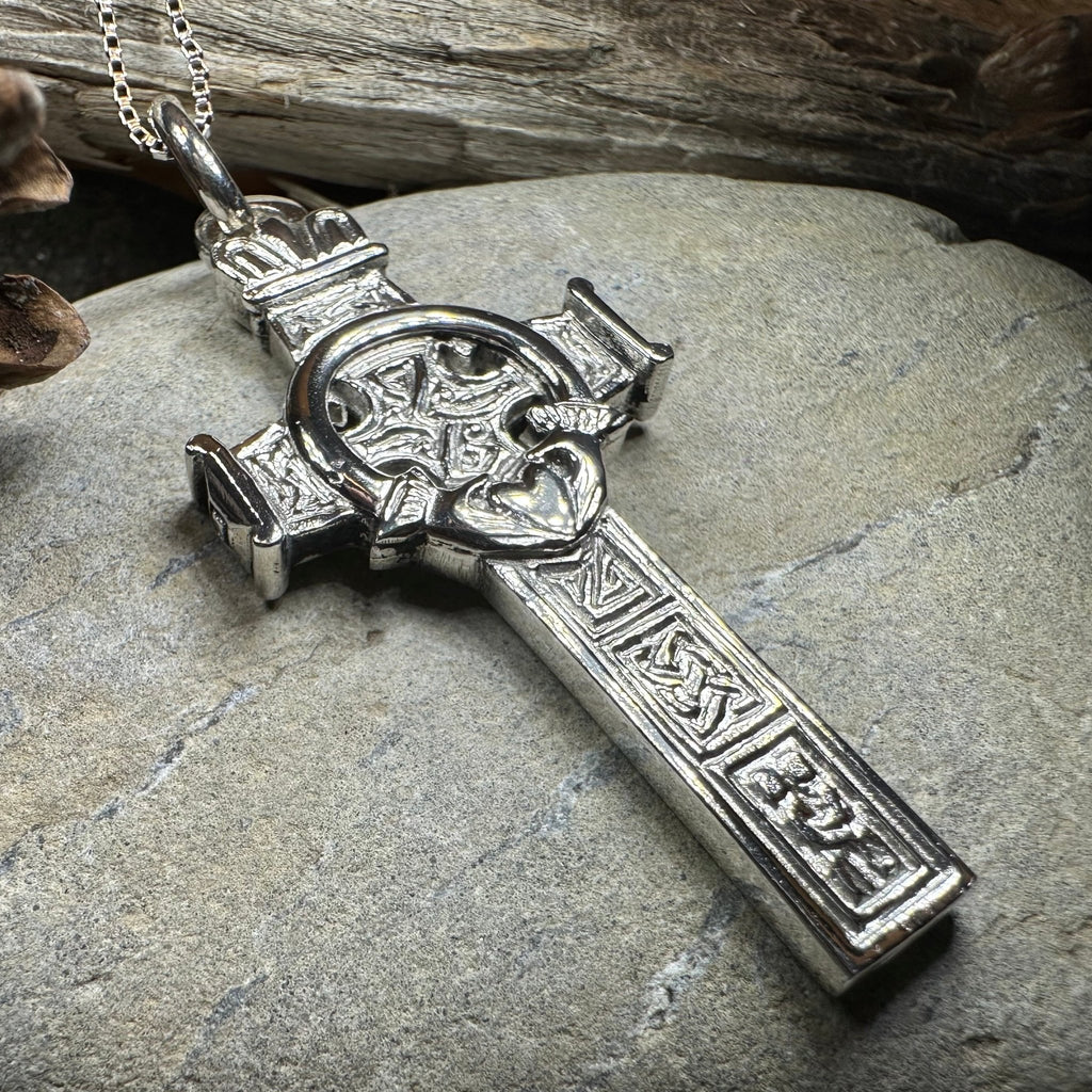 Large Artisan Irish Claddagh Cross Necklace - Made in Ireland Pendant La Vie Bien Large Artisan Irish Claddagh Cross Necklace - Made in Ireland