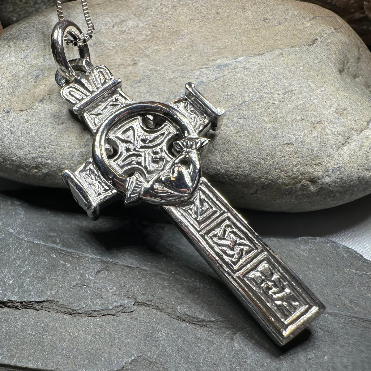 Large Artisan Irish Claddagh Cross Necklace - Made in Ireland Pendant La Vie Bien Large Artisan Irish Claddagh Cross Necklace - Made in Ireland