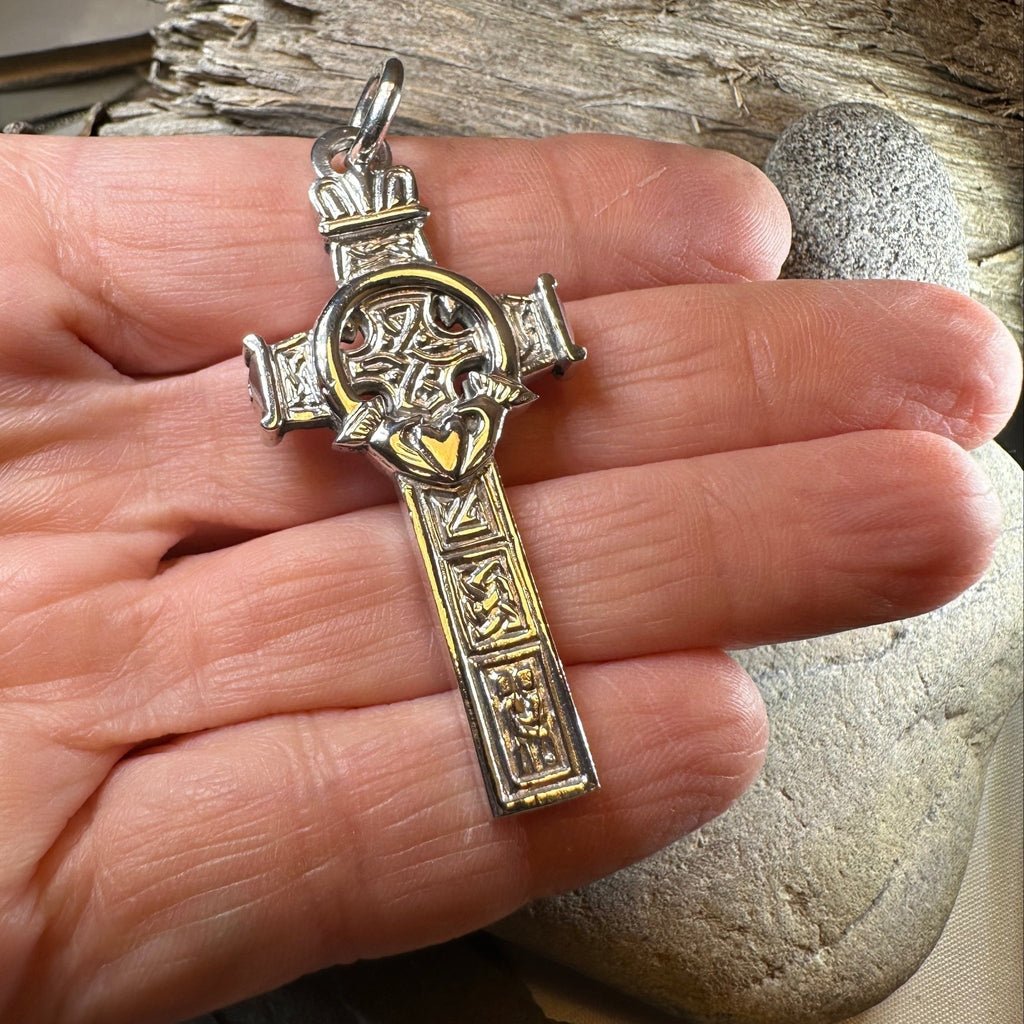 Large Artisan Irish Claddagh Cross Necklace - Made in Ireland Pendant La Vie Bien Large Artisan Irish Claddagh Cross Necklace - Made in Ireland