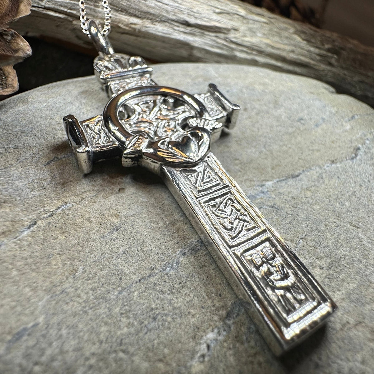 Large Artisan Irish Claddagh Cross Necklace - Made in Ireland Pendant La Vie Bien Large Artisan Irish Claddagh Cross Necklace - Made in Ireland