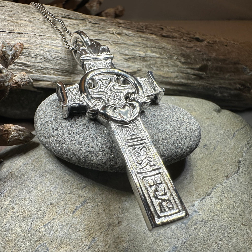 Large Artisan Irish Claddagh Cross Necklace - Made in Ireland Pendant La Vie Bien Large Artisan Irish Claddagh Cross Necklace - Made in Ireland