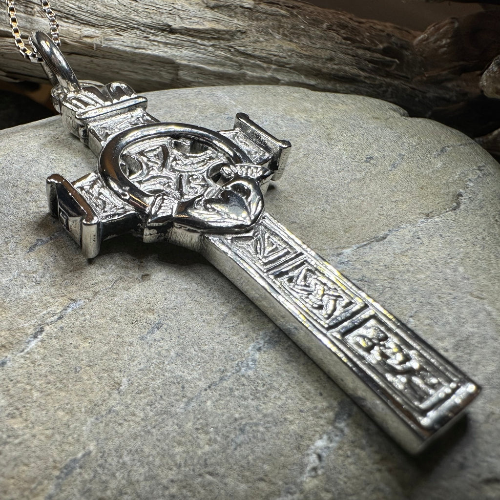 Large Artisan Irish Claddagh Cross Necklace - Made in Ireland Pendant La Vie Bien Large Artisan Irish Claddagh Cross Necklace - Made in Ireland