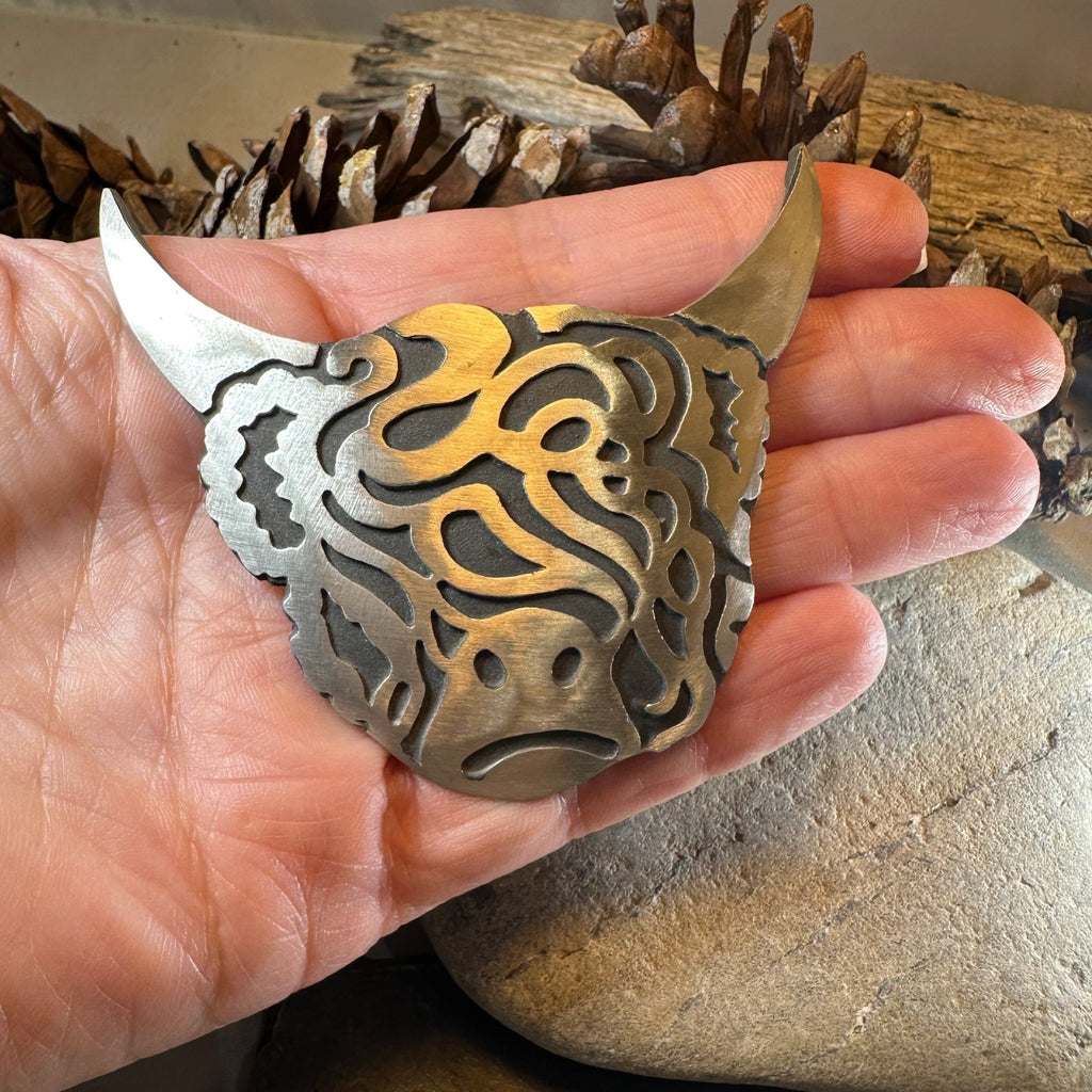 Large Celtic Highland Cow Brooch - Handmade in Scotland Brooch La Vie Bien Large Celtic Highland Cow Brooch - Handmade in Scotland