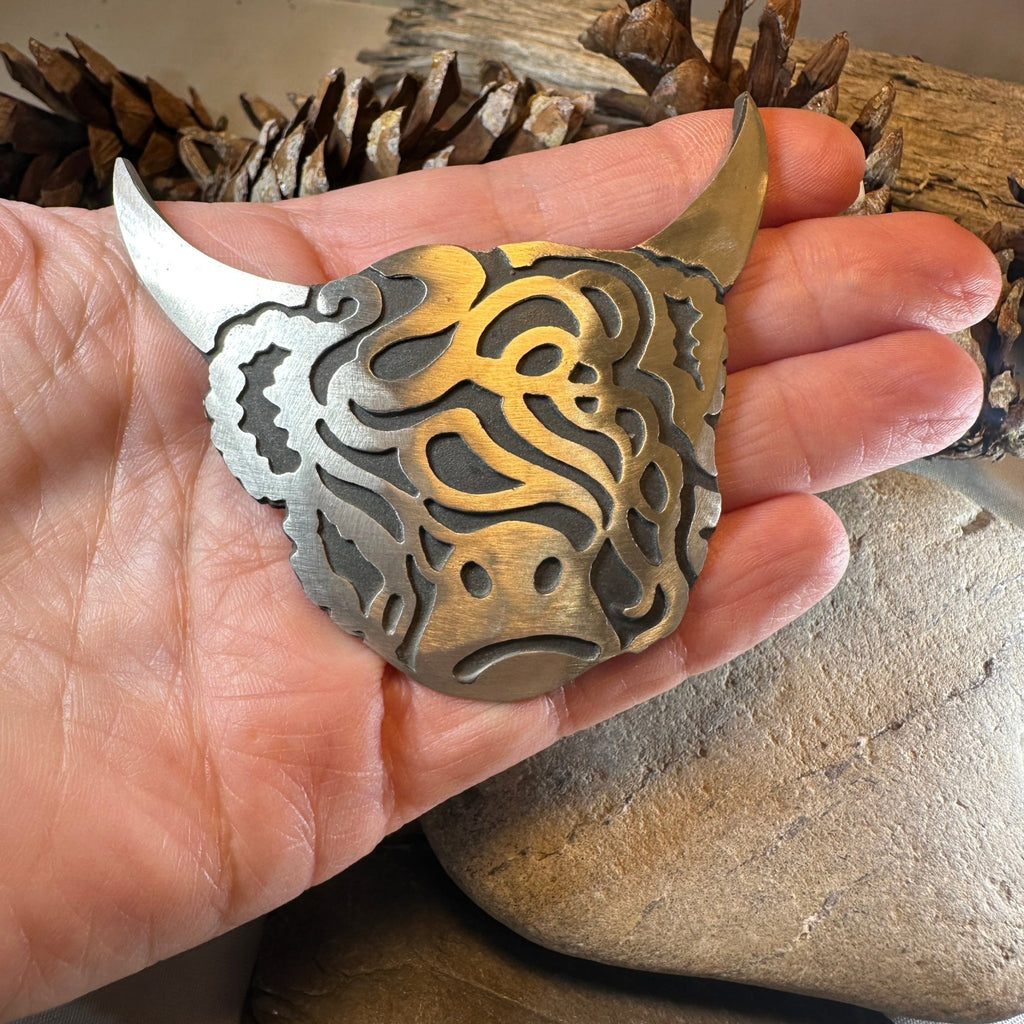 Large Celtic Highland Cow Brooch - Handmade in Scotland Brooch La Vie Bien Large Celtic Highland Cow Brooch - Handmade in Scotland