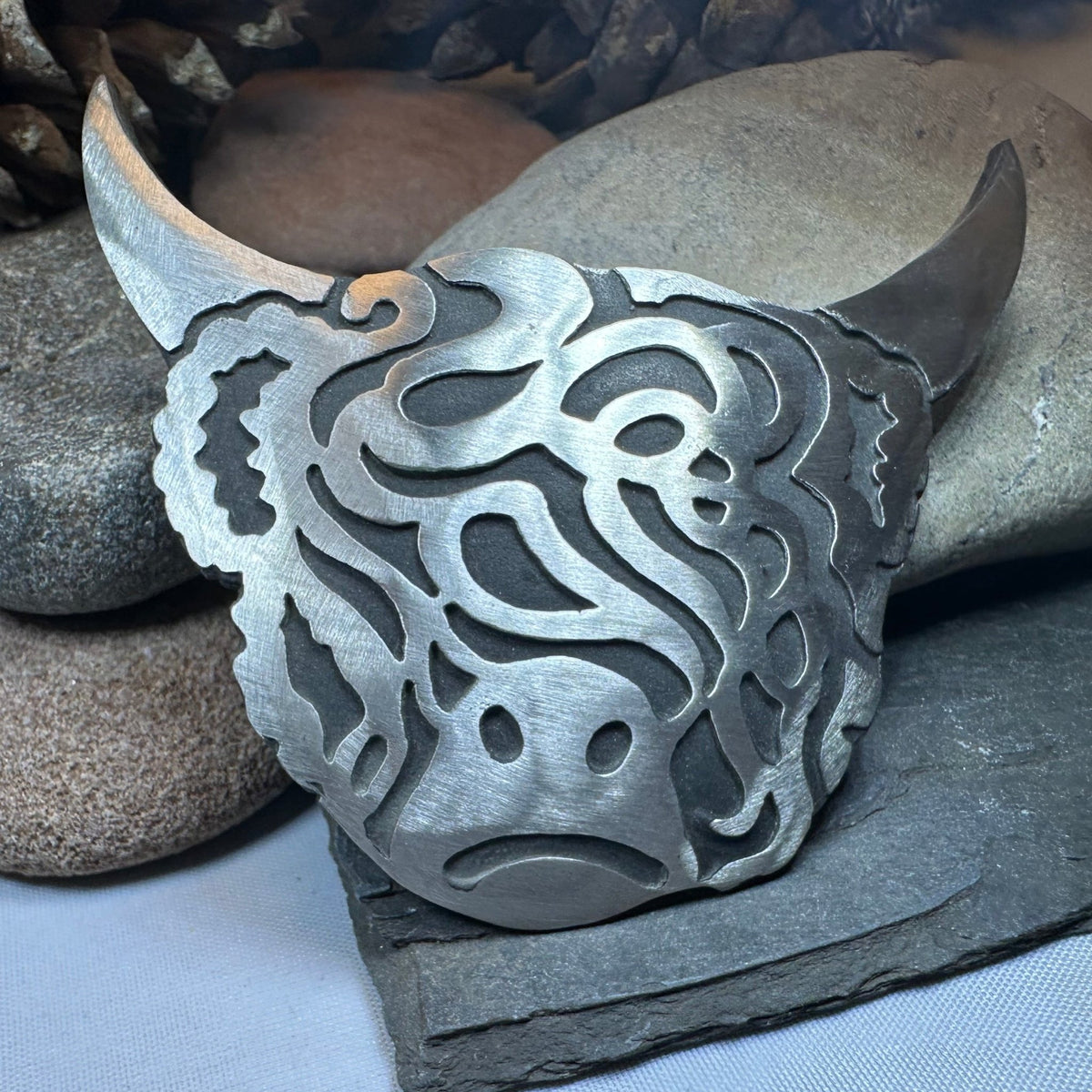 Large Celtic Highland Cow Brooch - Handmade in Scotland Brooch La Vie Bien Large Celtic Highland Cow Brooch - Handmade in Scotland
