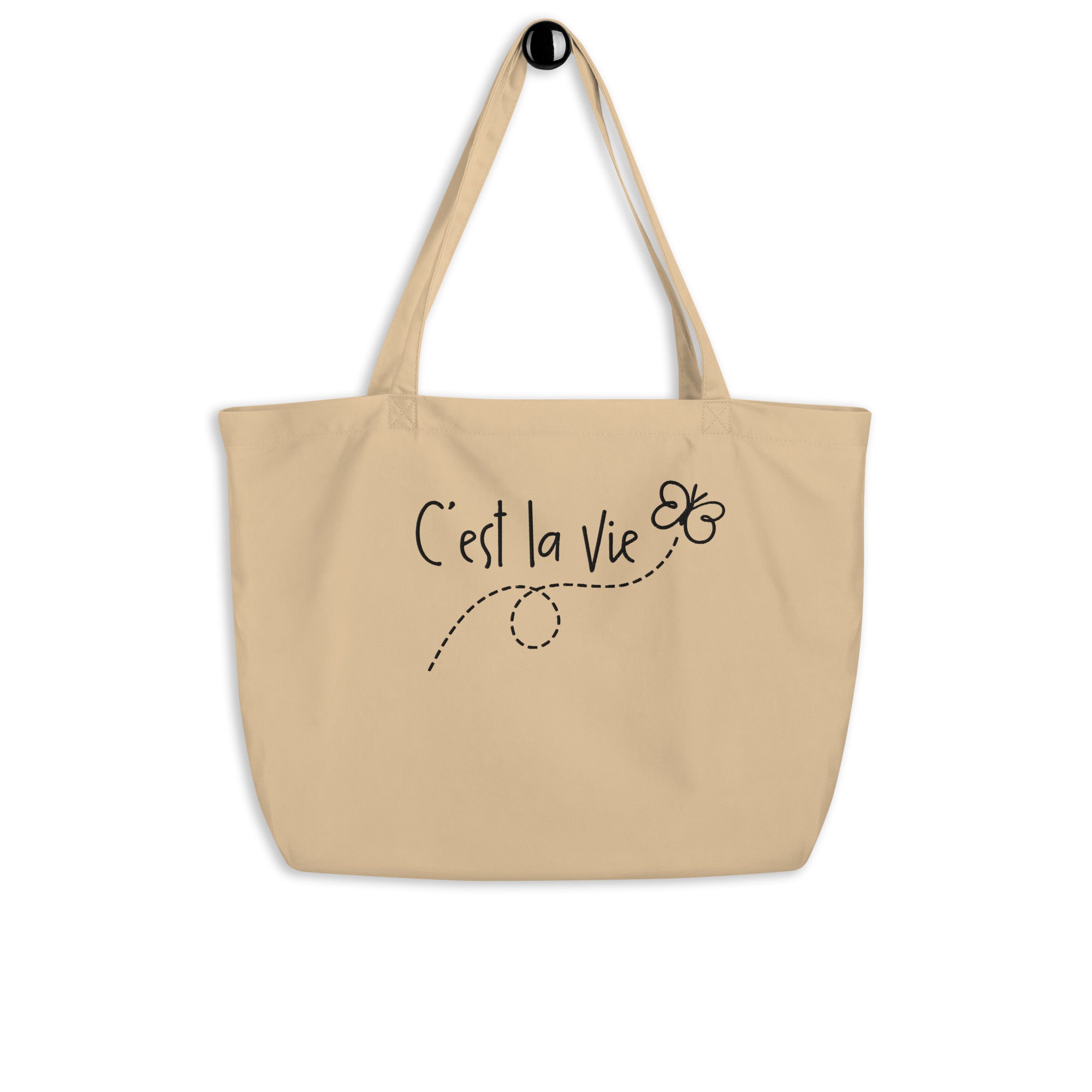 C'est la Vie embroidered Large organic tote bag