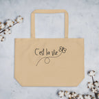 C'est la Vie embroidered Large organic tote bag by La Vie Bien