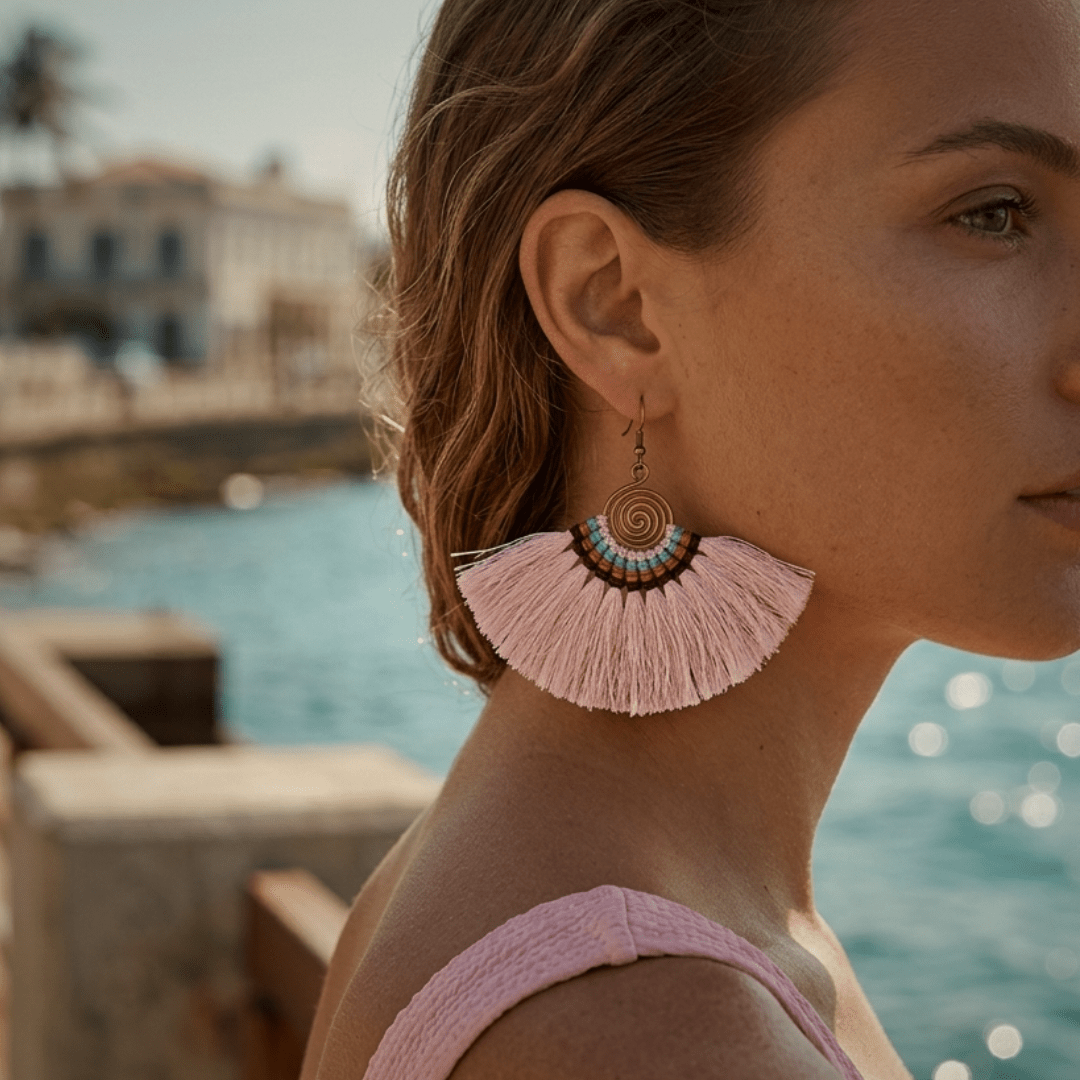 Large Half Moon Tassel Earrings - Thailand Jewelry La Vie Bien Large Half Moon Tassel Earrings - Thailand