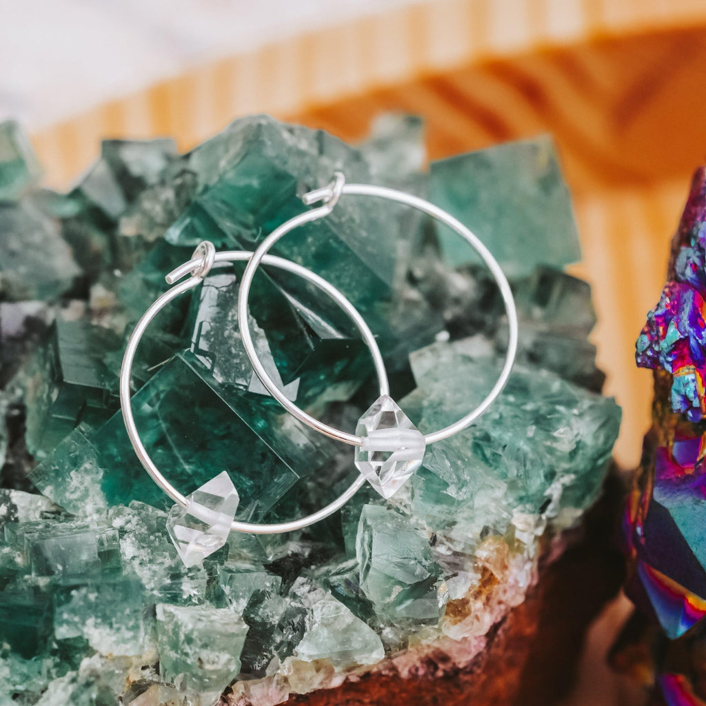 Large Herkimer Diamond Hoop Earrings Crystal Earrings La Vie Bien Large Herkimer Diamond Hoop Earrings