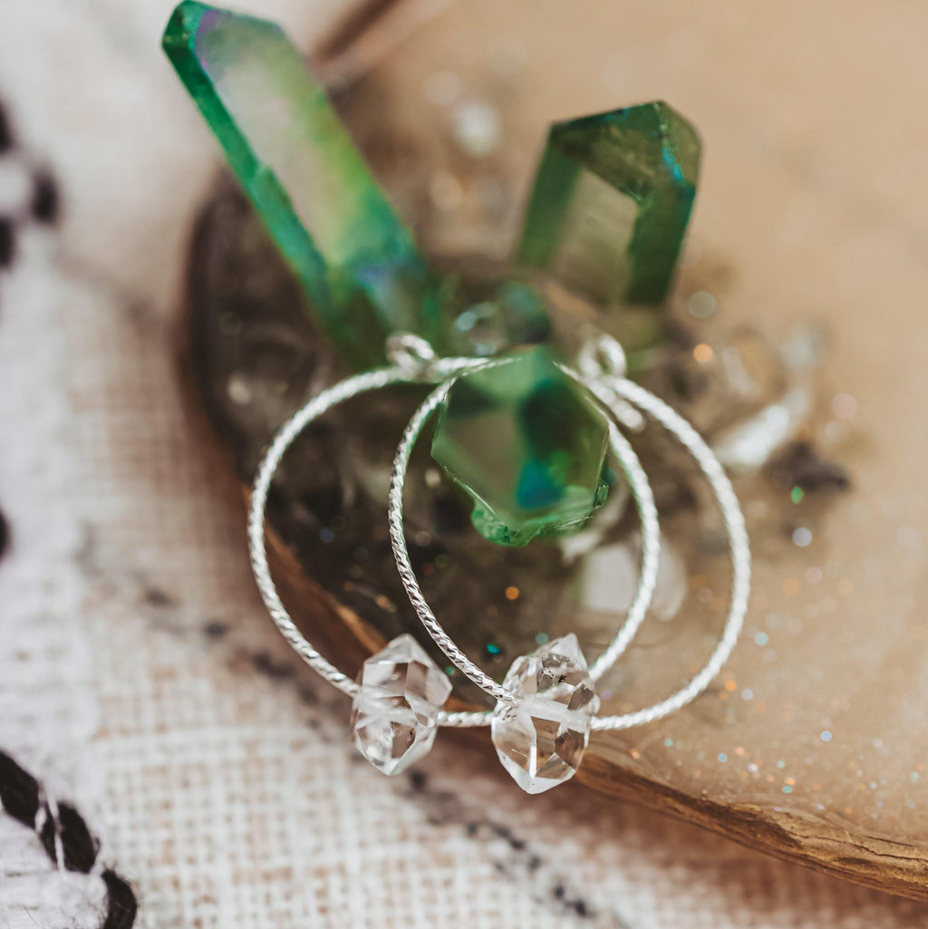 Large Herkimer Diamond Hoop Earrings Crystal Earrings La Vie Bien Large Herkimer Diamond Hoop Earrings
