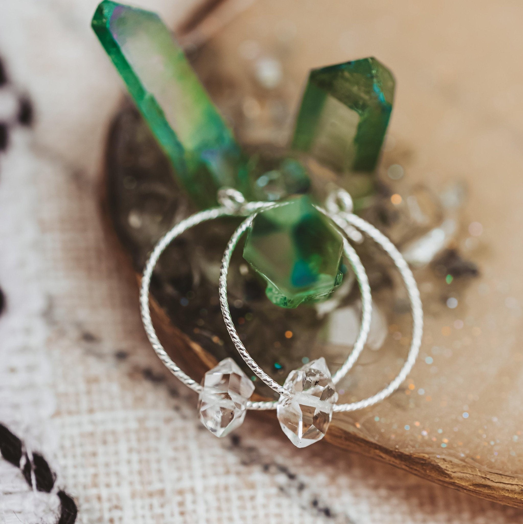 Large Herkimer Diamond Hoop Earrings Crystal Earrings La Vie Bien Large Herkimer Diamond Hoop Earrings