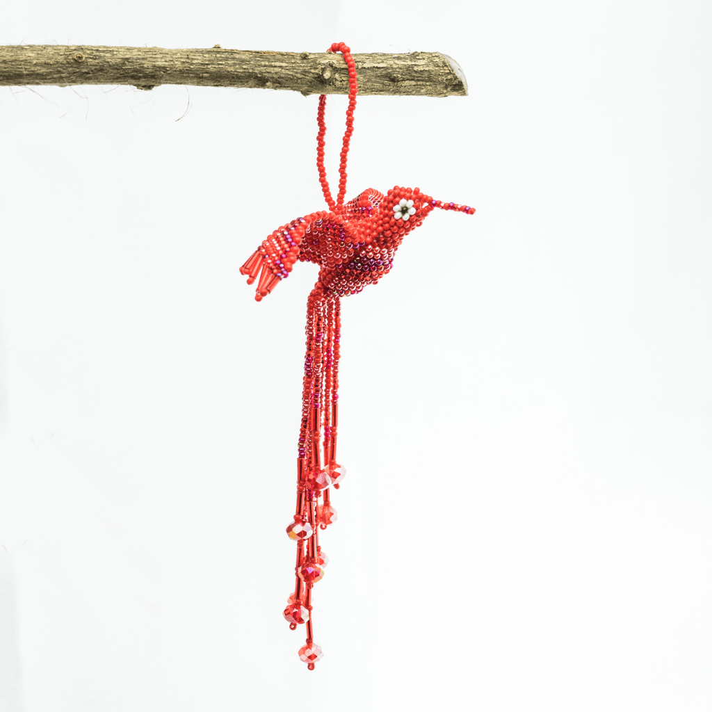 Large Hummingbird Seed Bead Handmade Ornament - Guatemala Decor La Vie Bien Large Hummingbird Seed Bead Handmade Ornament - Guatemala