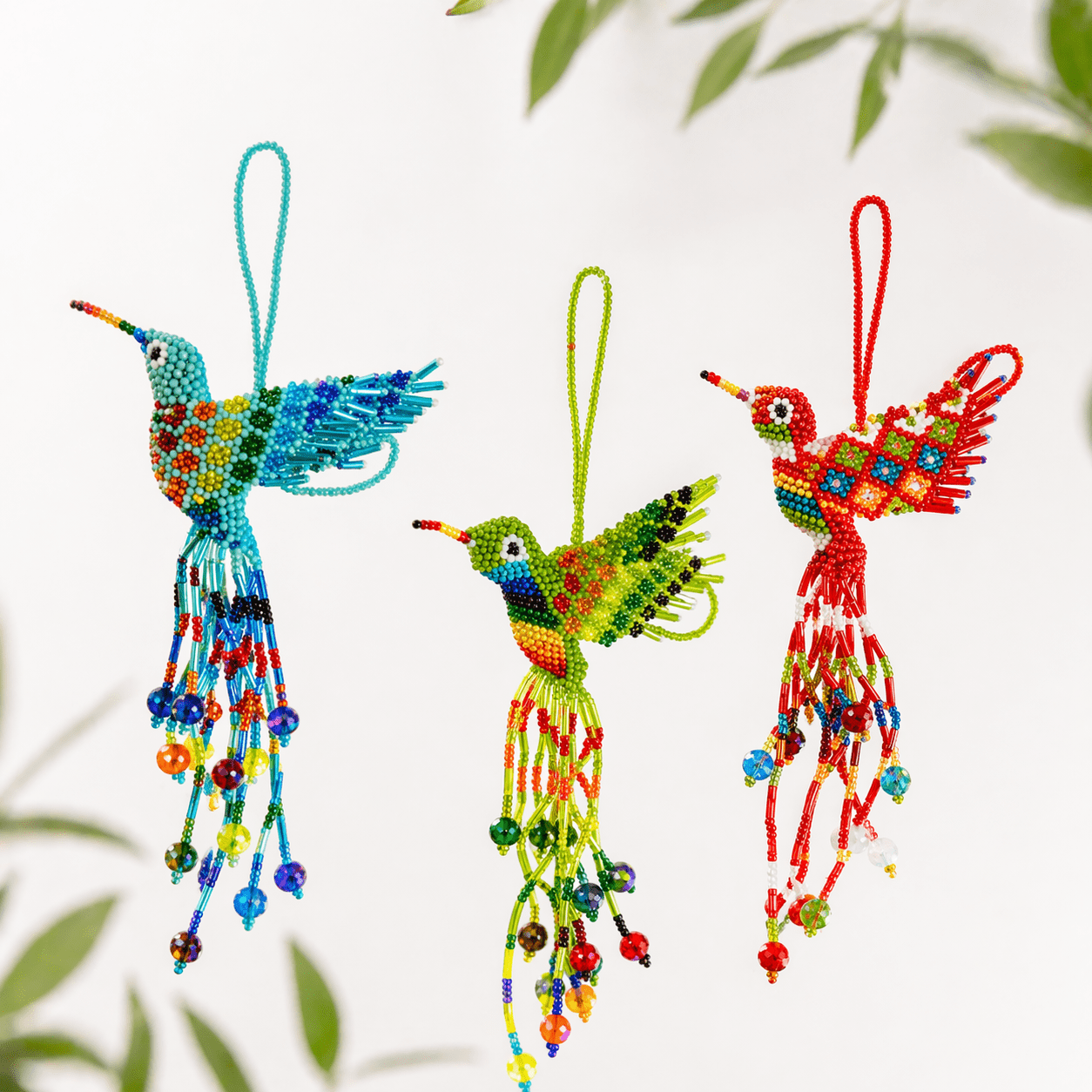 Large Hummingbird Seed Bead Handmade Ornament - Guatemala Decor La Vie Bien Large Hummingbird Seed Bead Handmade Ornament - Guatemala
