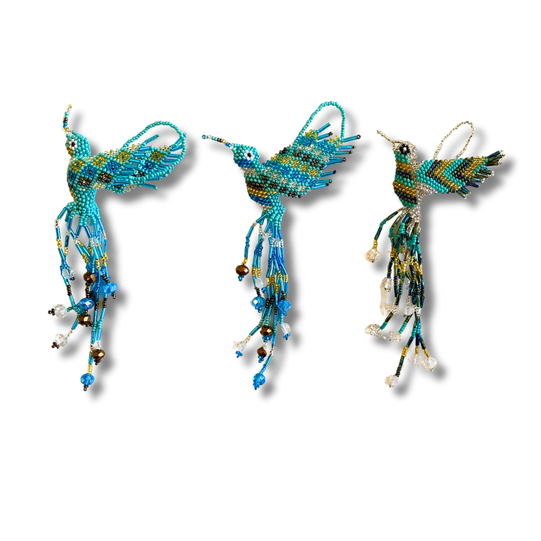 Large Hummingbird Seed Bead Handmade Ornament - Guatemala Decor La Vie Bien Large Hummingbird Seed Bead Handmade Ornament - Guatemala