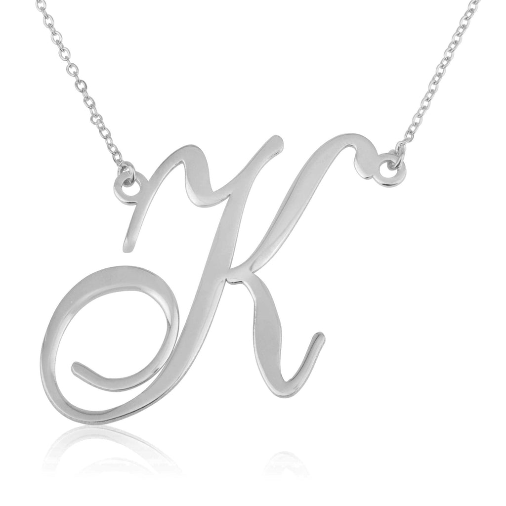 Large Initial Necklace In Cursive Font La Vie Bien Large Initial Necklace In Cursive Font