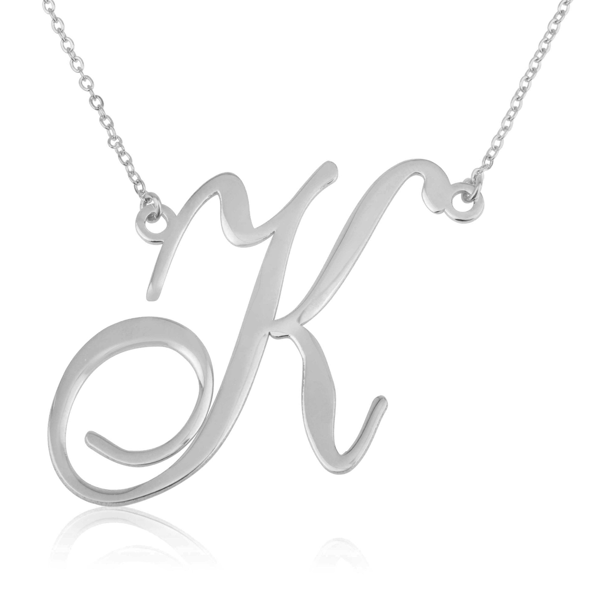Large Initial Necklace In Cursive Font La Vie Bien Large Initial Necklace In Cursive Font