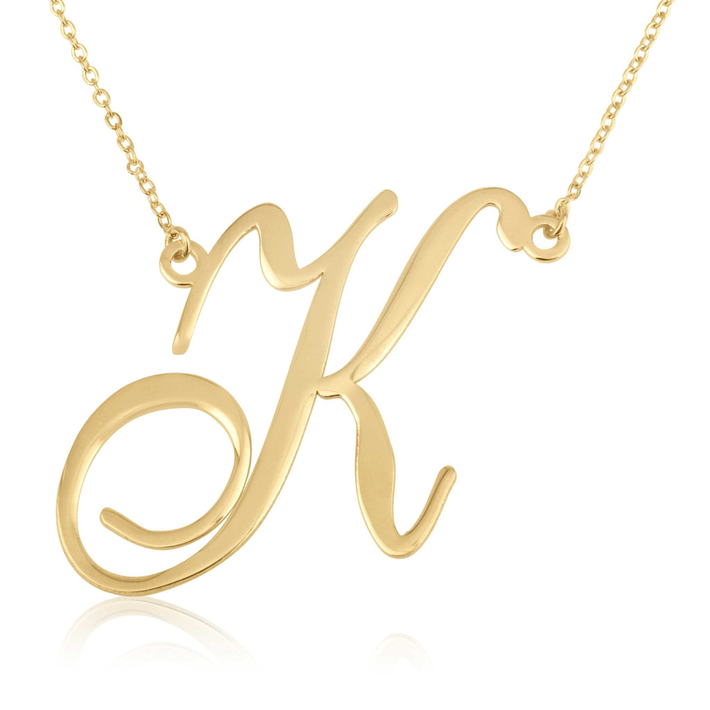 Large Initial Necklace In Cursive Font La Vie Bien Large Initial Necklace In Cursive Font