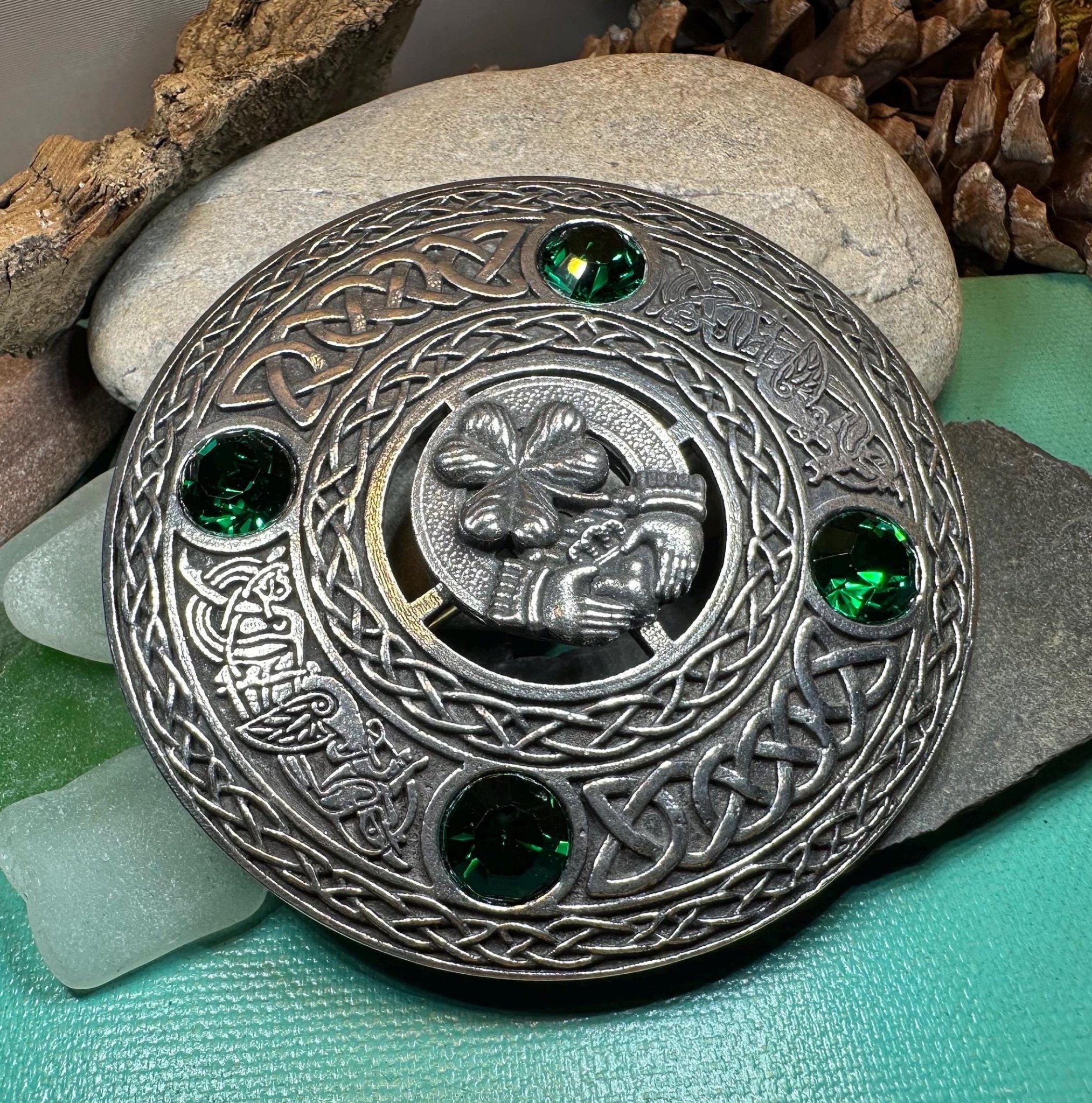 Large Irish Pride Claddagh Plaid Pin Brooch La Vie Bien Large Irish Pride Claddagh Plaid Pin