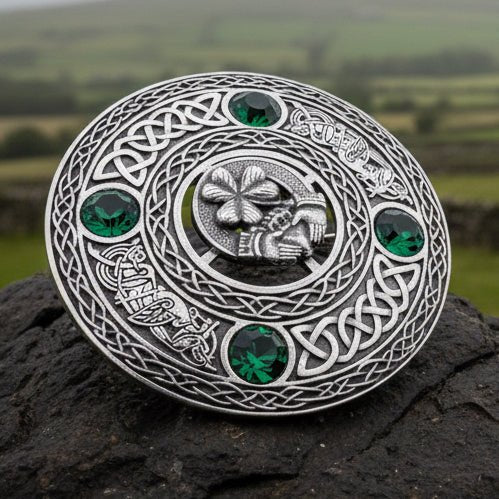 Large Irish Pride Claddagh Plaid Pin Brooch La Vie Bien Large Irish Pride Claddagh Plaid Pin