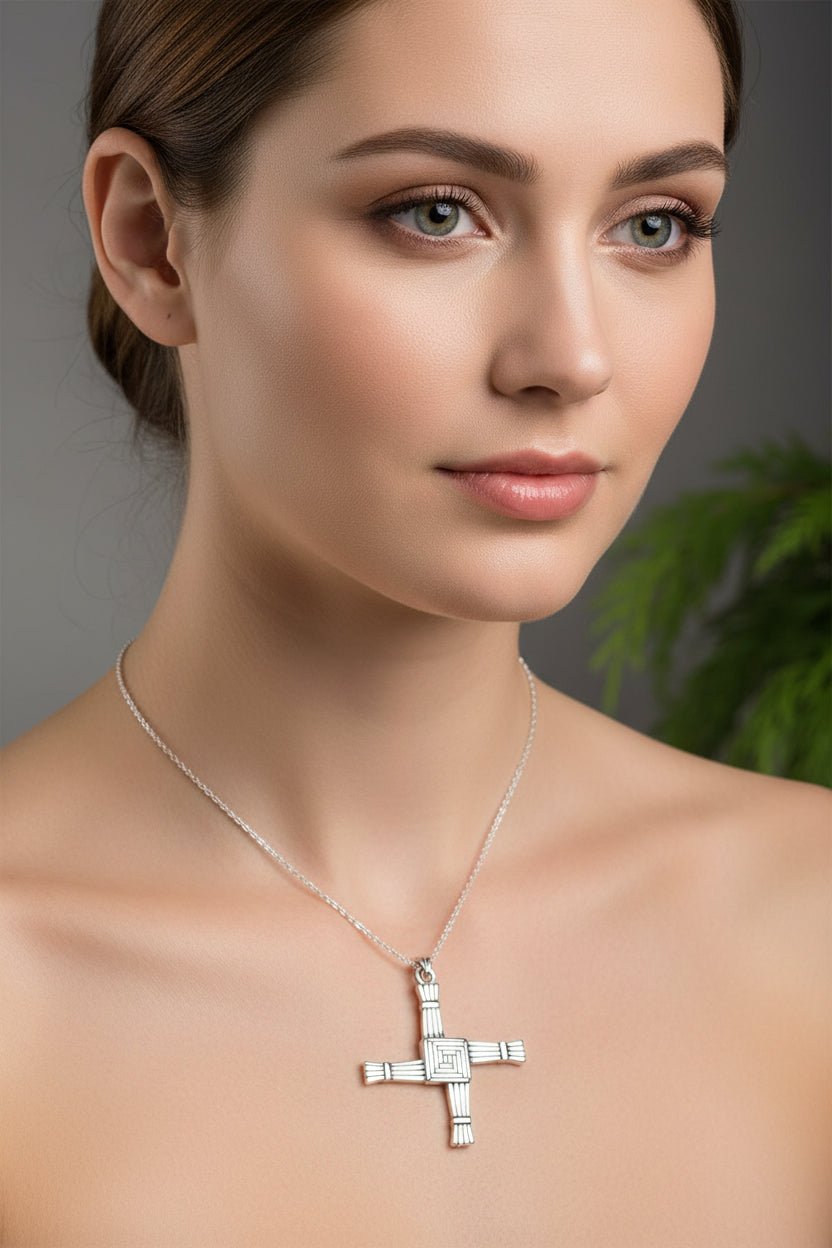 Large Irish Saint Brigid’s Cross Necklace in Sterling Silver Pendant La Vie Bien Large Irish Saint Brigid’s Cross Necklace in Sterling Silver