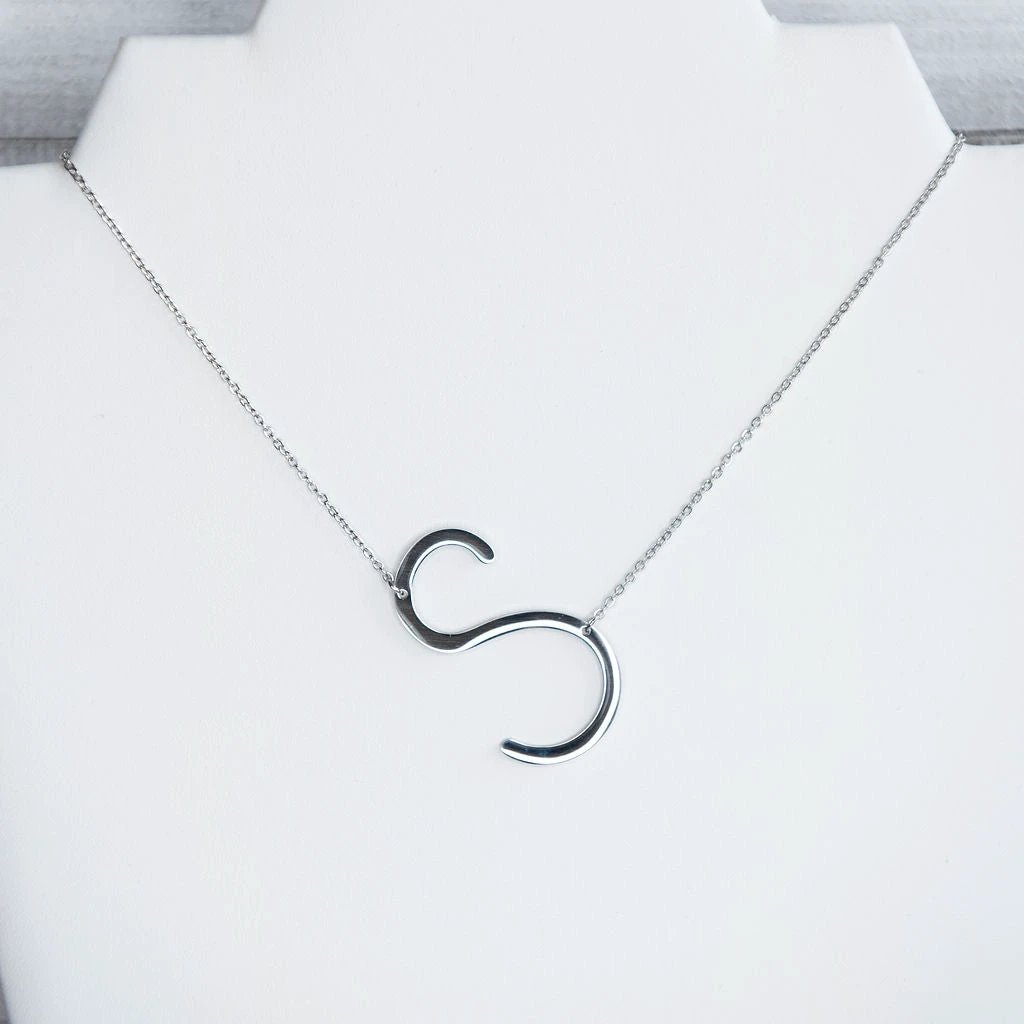 Large Letter / Initial Necklace In Silver by Lemons and Limes Boutique