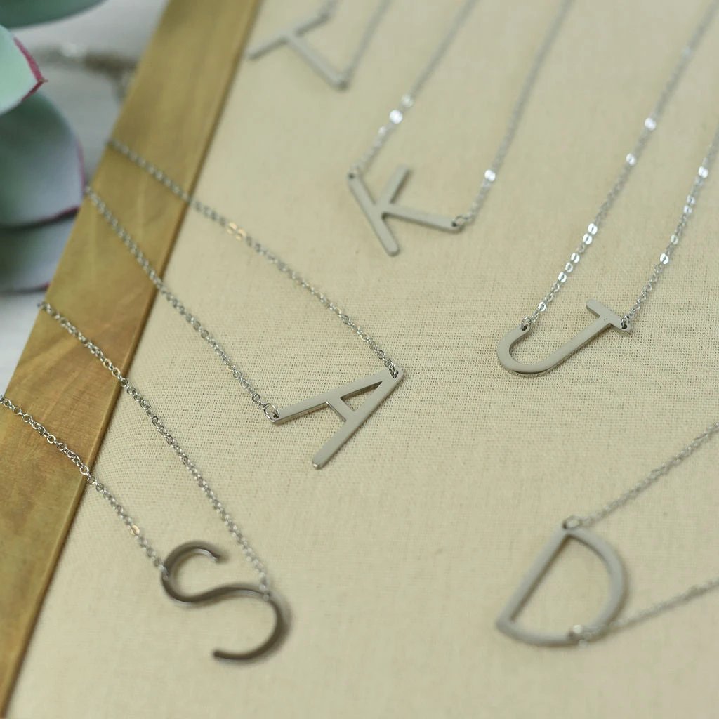Large Letter / Initial Necklace In Silver by Lemons and Limes Boutique
