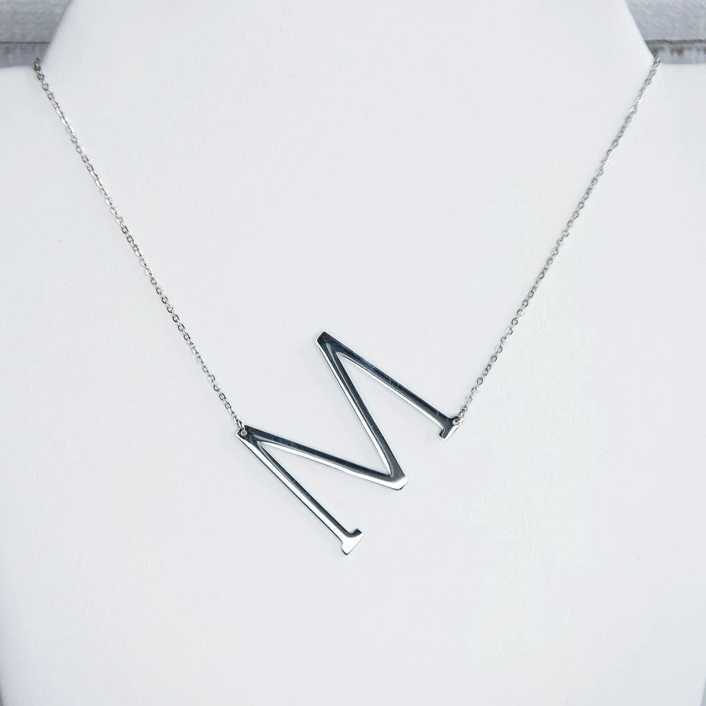Large Letter / Initial Necklace In Silver by Lemons and Limes Boutique