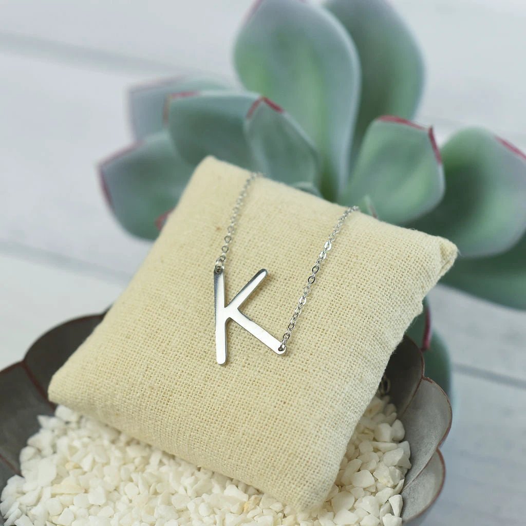 Large Letter / Initial Necklace In Silver by Lemons and Limes Boutique