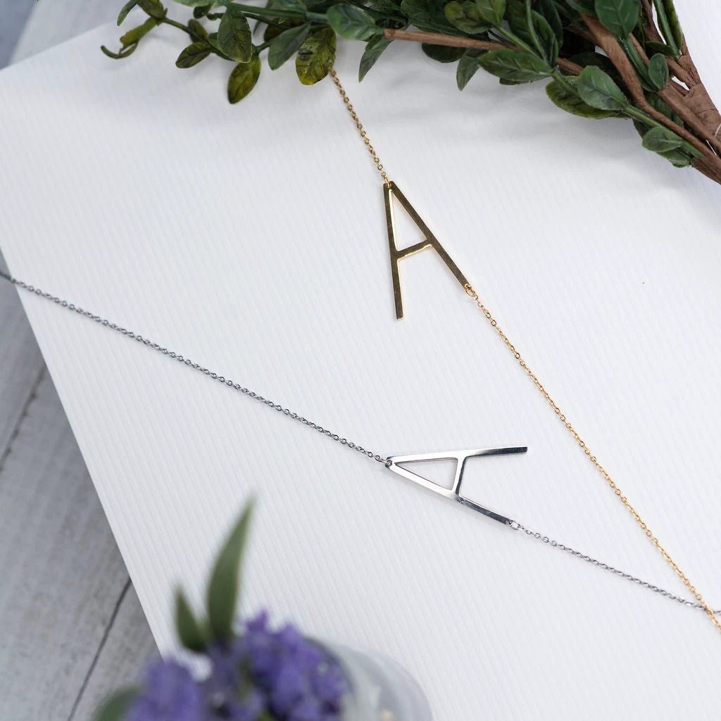 Large Letter / Initial Necklace In Silver by Lemons and Limes Boutique