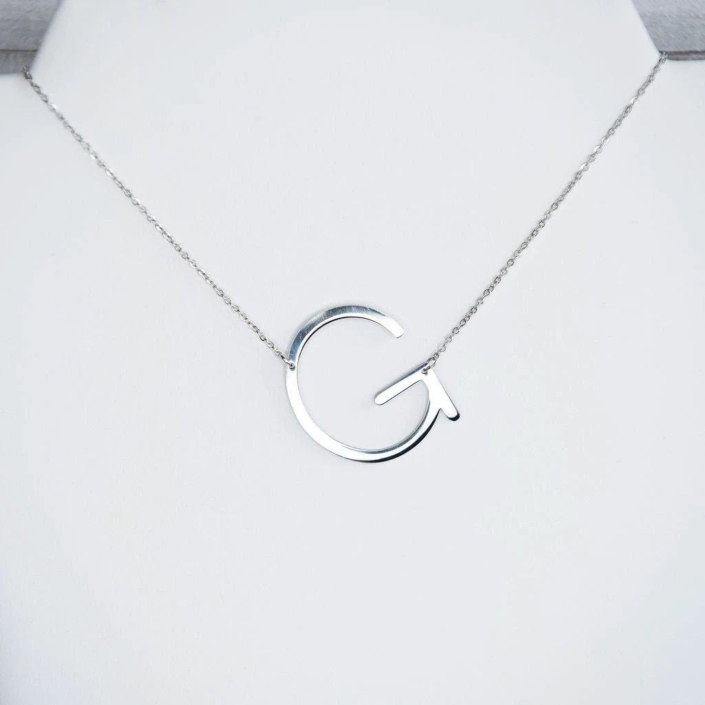 Large Letter / Initial Necklace In Silver by Lemons and Limes Boutique
