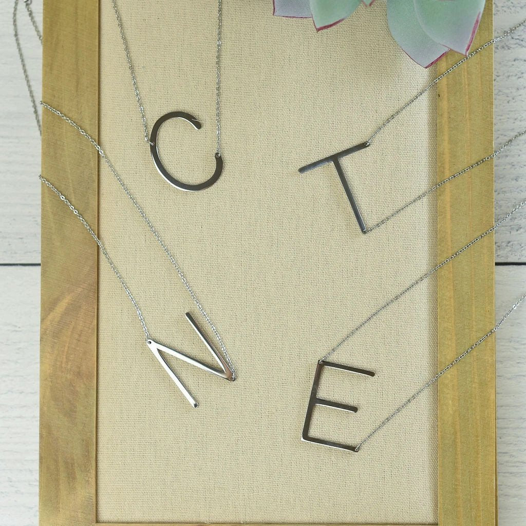 Large Letter / Initial Necklace In Silver by Lemons and Limes Boutique