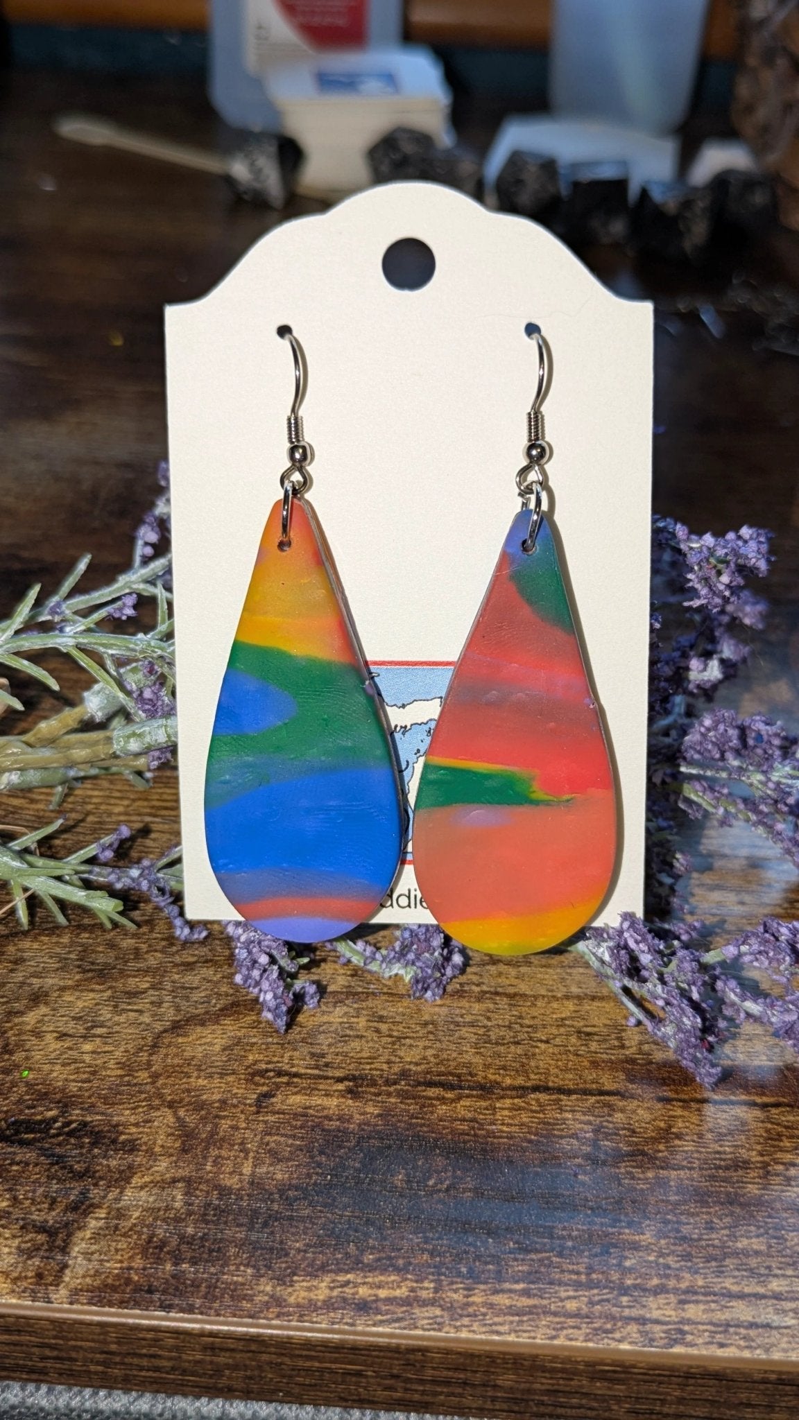 Rainbow drop polymer clay earrings by La Vie Bien