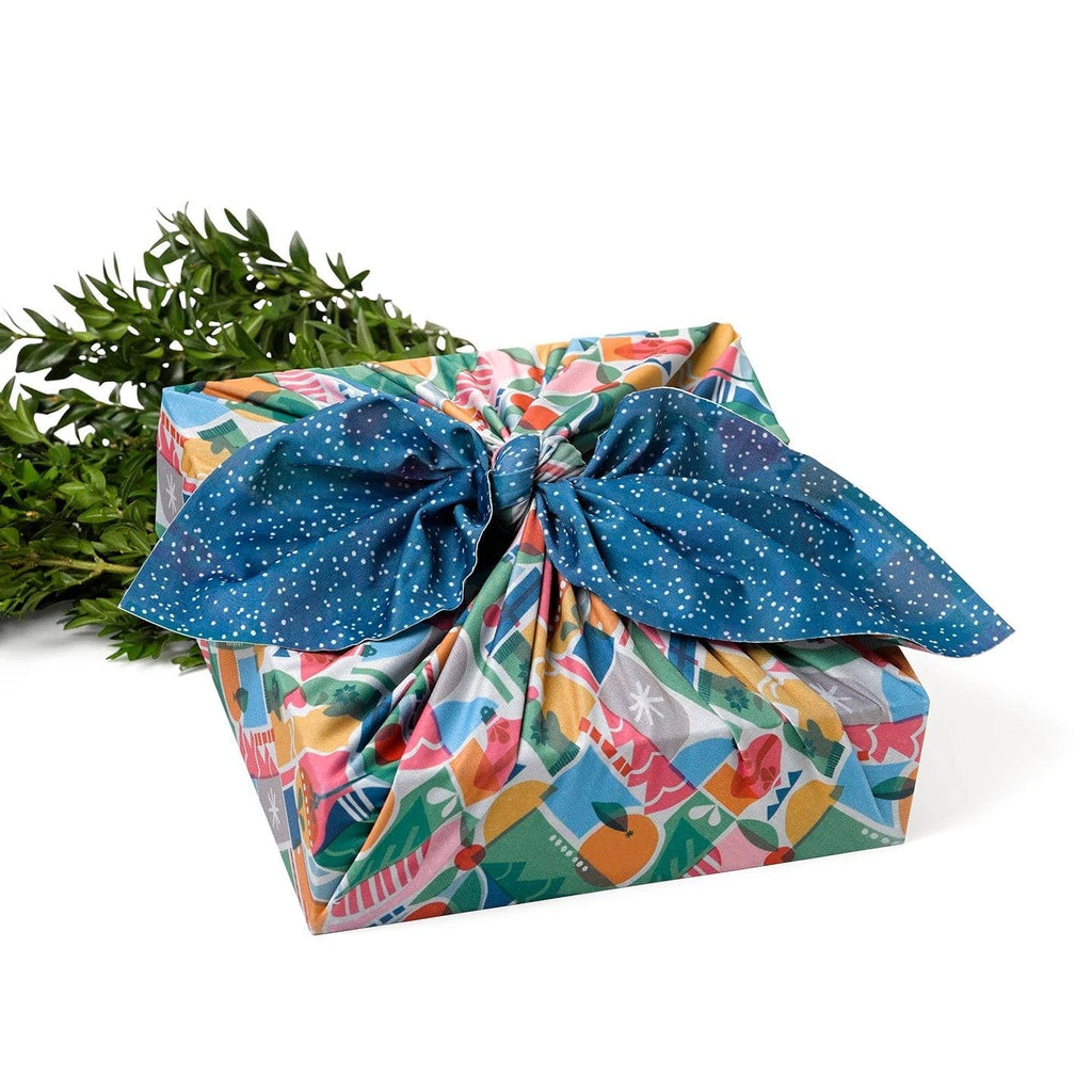 Large Reusable Cloth Furoshiki Gift Wrap | Holiday Shapes & Snow by Shiki Wrap