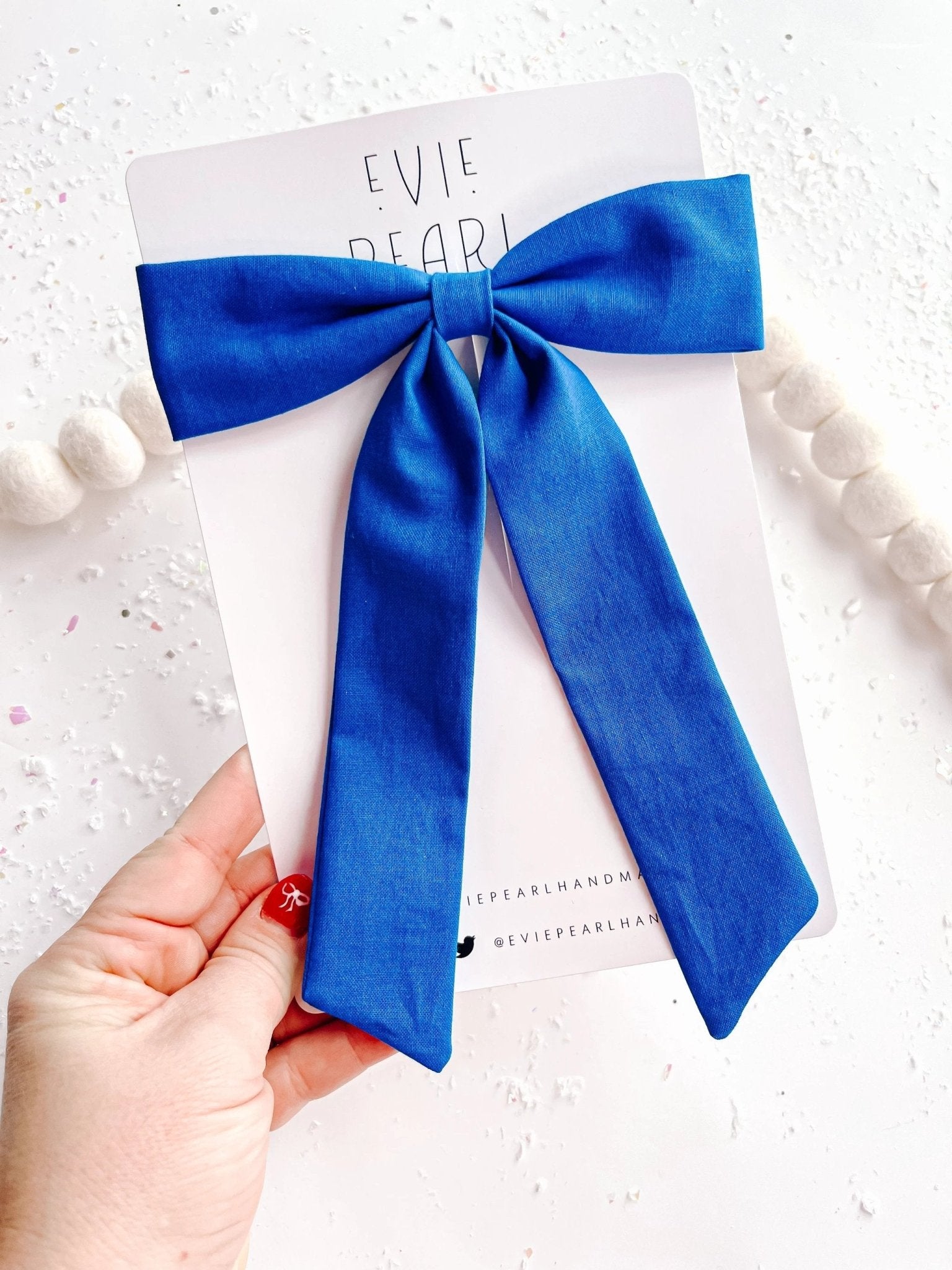 Large Royal Blue Long Tailed Bow by Evie Pearl Handmade