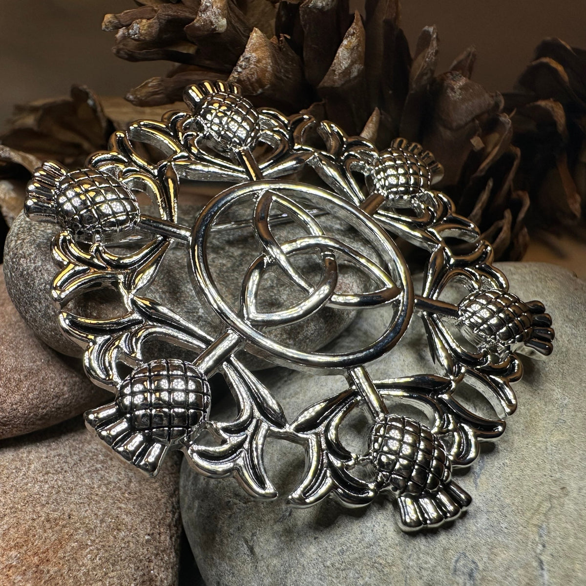 Large Scottish Thistle & Trinity Knot Brooch Brooch La Vie Bien Large Scottish Thistle & Trinity Knot Brooch