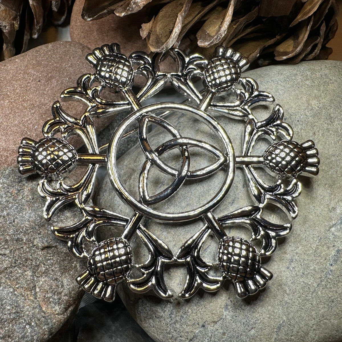 Large Scottish Thistle & Trinity Knot Brooch Brooch La Vie Bien Large Scottish Thistle & Trinity Knot Brooch