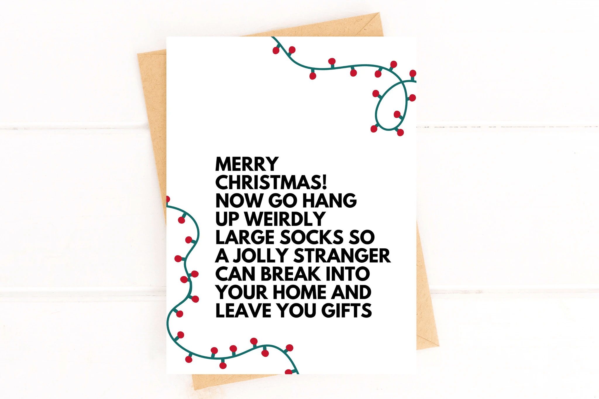 Large Socks and Jolly Stranger Funny Christmas Card by Five Dot Post