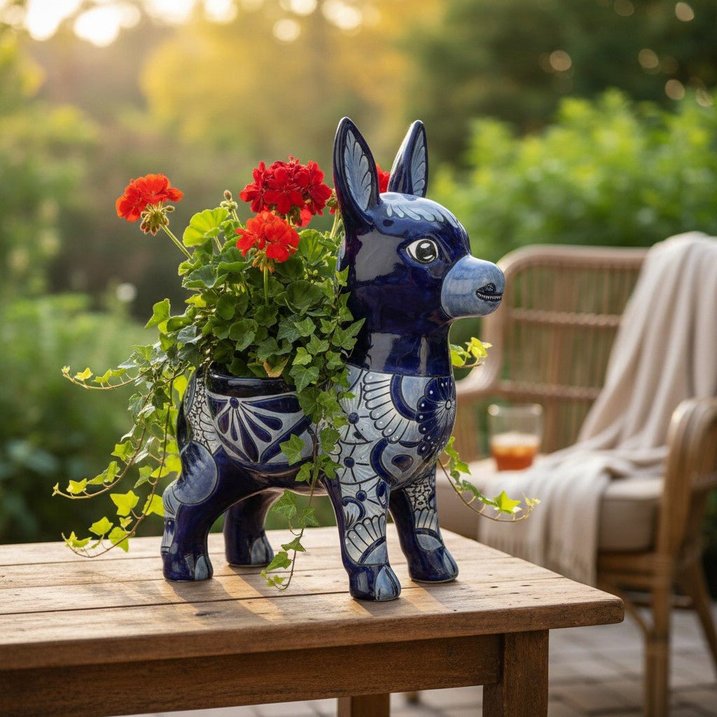 Large Talavera Donkey Planter | Blue and White Ceramic Burro Pot Talavera Planter La Vie Bien Large Talavera Donkey Planter | Blue and White Ceramic Burro Pot