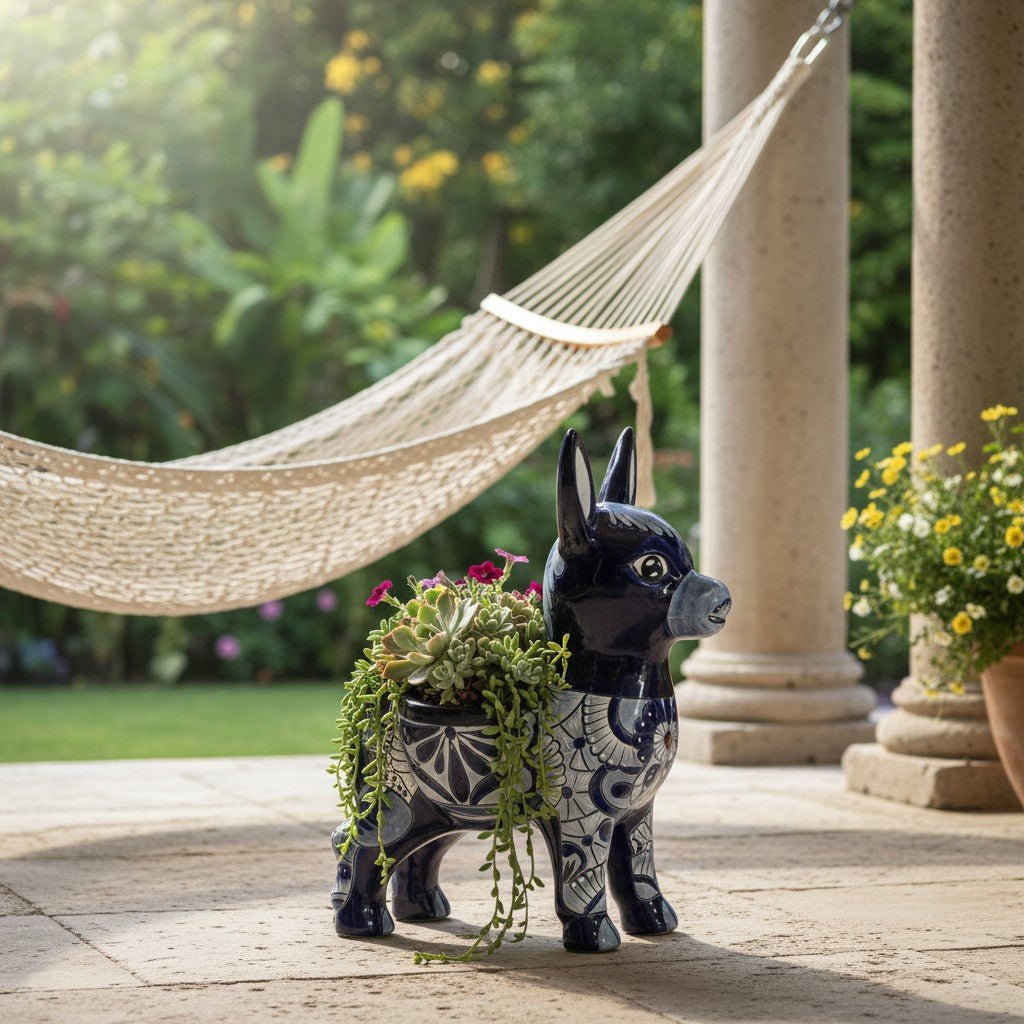 Large Talavera Donkey Planter | Blue and White Ceramic Burro Pot Talavera Planter La Vie Bien Large Talavera Donkey Planter | Blue and White Ceramic Burro Pot