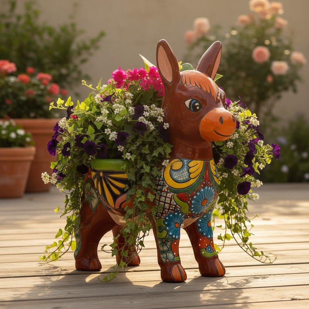 Large Talavera Donkey Planter | Hand-Painted Ceramic Burro Talavera Planter La Vie Bien Large Talavera Donkey Planter | Hand-Painted Ceramic Burro