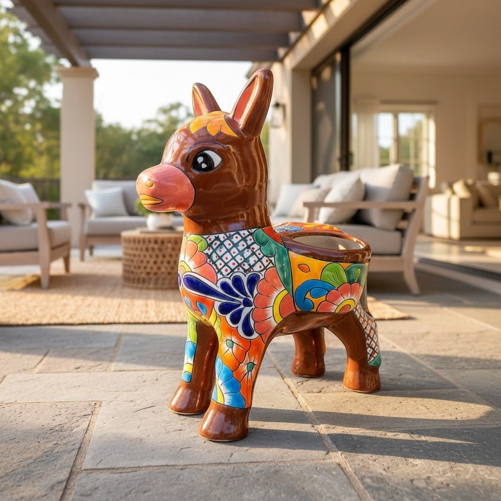 Large Talavera Donkey Planter | Hand - Painted Ceramic Burro Talavera Planter La Vie Bien Large Talavera Donkey Planter | Hand - Painted Ceramic Burro