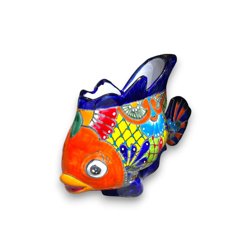 Large Talavera Fish Planter | Hand-Painted Mexican Statue Pottery Talavera Planter La Vie Bien Large Talavera Fish Planter | Hand-Painted Mexican Statue Pottery