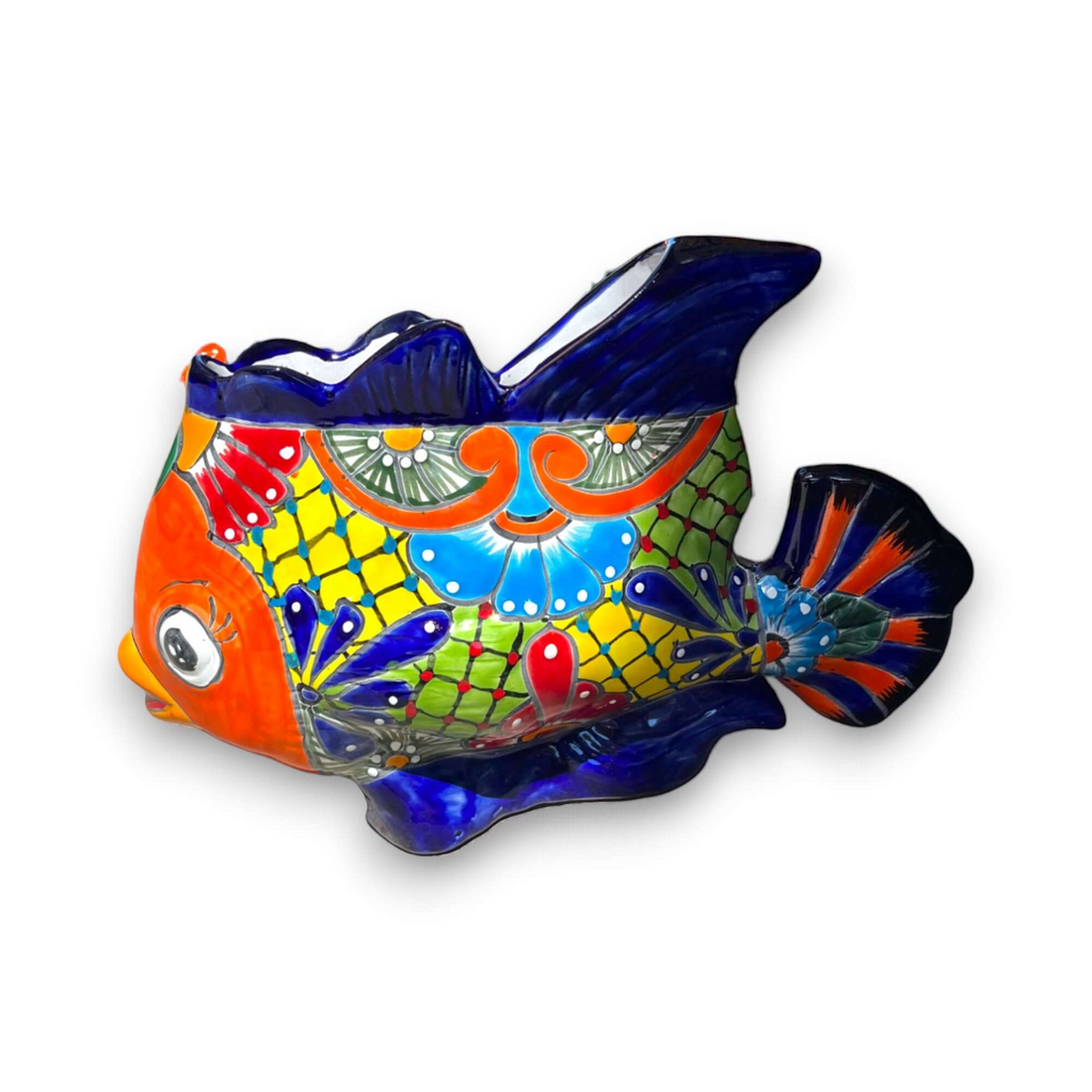 Large Talavera Fish Planter | Hand - Painted Mexican Statue Pottery Talavera Planter La Vie Bien Large Talavera Fish Planter | Hand - Painted Mexican Statue Pottery