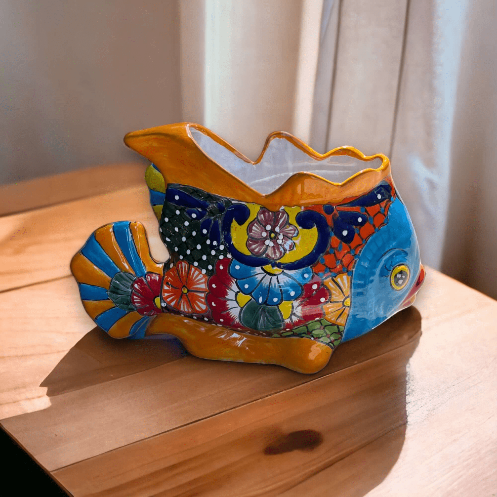 Large Talavera Fish Planter | Hand - Painted Mexican Statue Pottery Talavera Planter La Vie Bien Large Talavera Fish Planter | Hand - Painted Mexican Statue Pottery