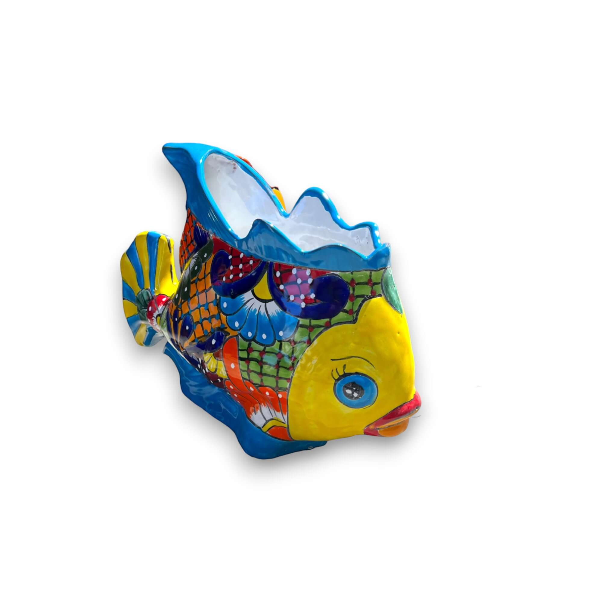 Large Talavera Fish Planter | Hand-Painted Mexican Statue Pottery Talavera Planter La Vie Bien Large Talavera Fish Planter | Hand-Painted Mexican Statue Pottery