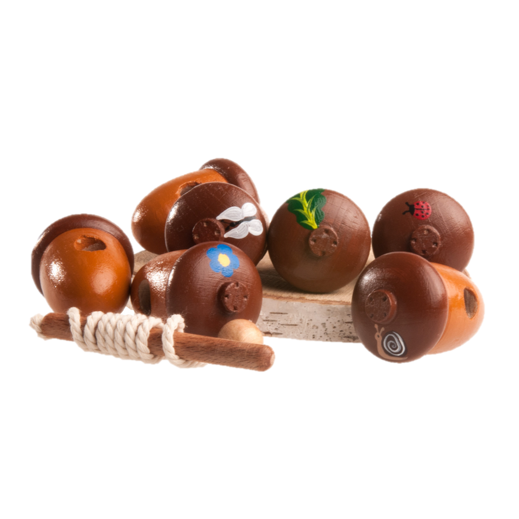 Montessori Wooden Acorn Lacing Toy for Toddlers