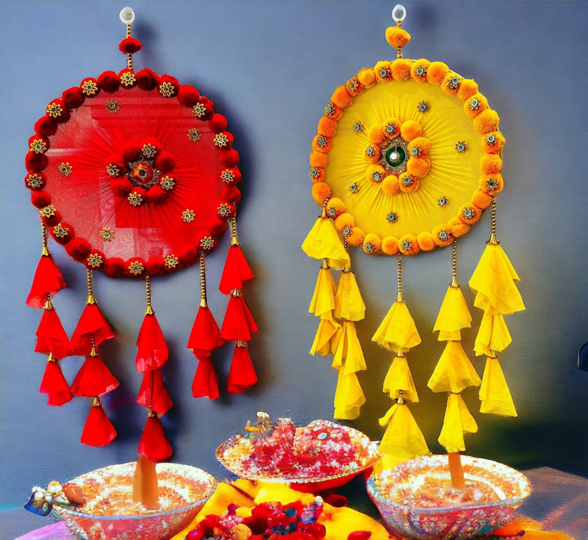 Lari with PomPom Ring & Net Tassels Festive Decor La Vie Bien Lari with PomPom Ring & Net Tassels