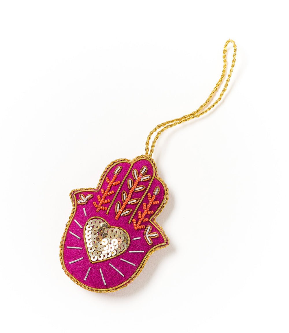 Larissa Plush Hamsa Felt Ornament - Handmade, Embroidered HME stock line La Vie Bien Larissa Plush Hamsa Felt Ornament - Handmade, Embroidered