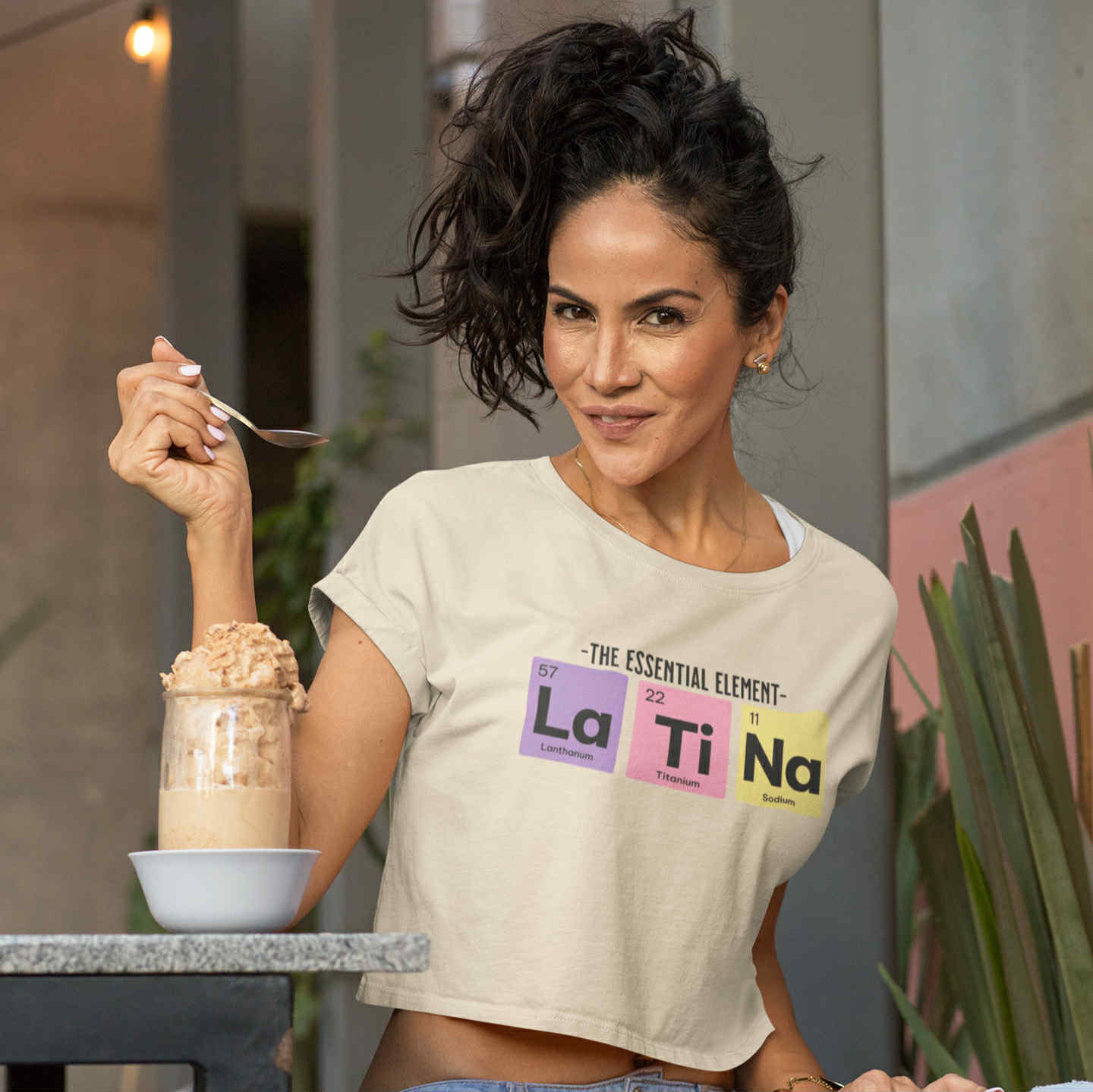 Latina Periodic Table Chemistry Flowy Crop - Top Tee | The Essential Element La Ti Na Women's | 2 Colors T-Shirt La Vie Bien Latina Periodic Table Chemistry Flowy Crop - Top Tee | The Essential Element La Ti Na Women's | 2 Colors