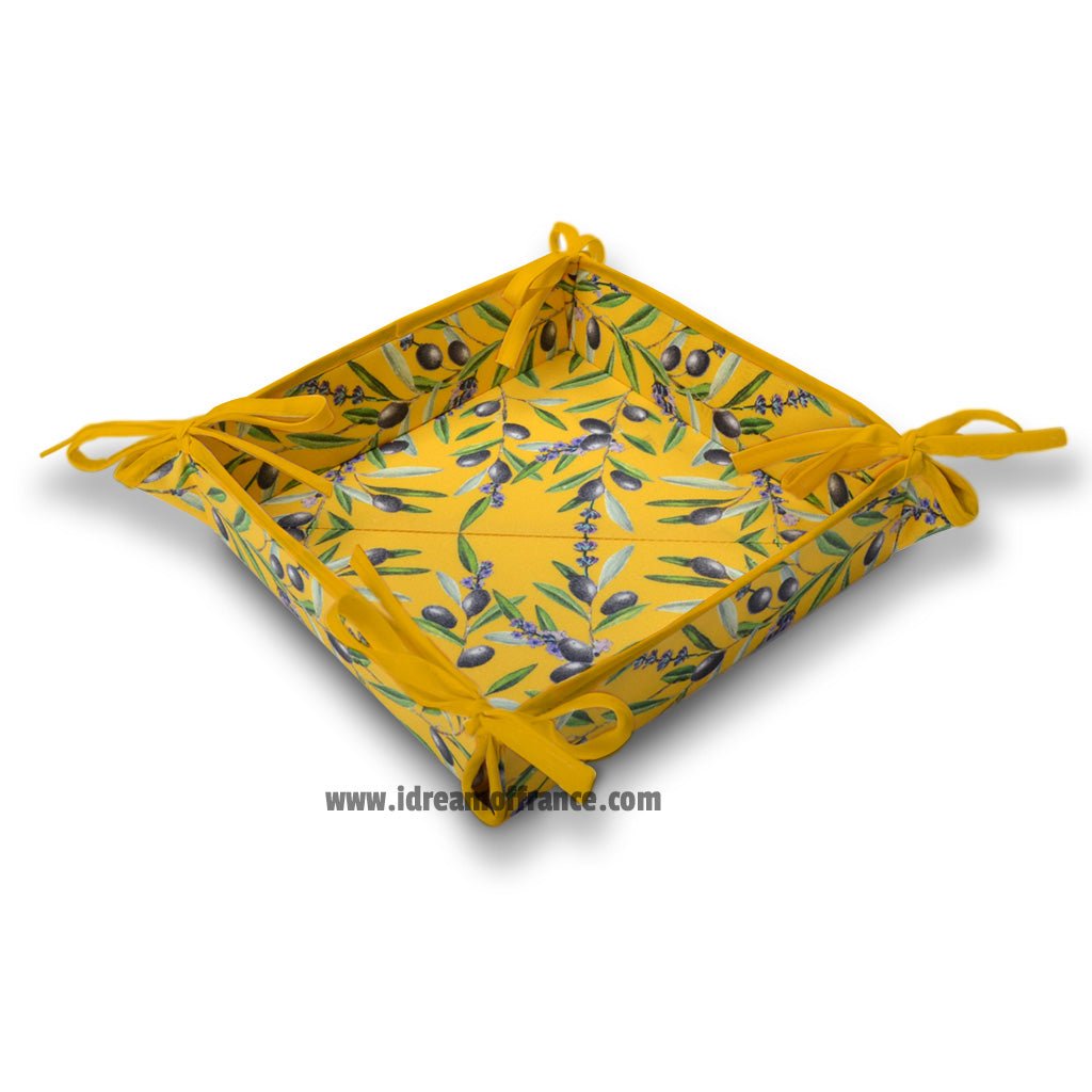Lauris Yellow Coated Cotton French Bread Basket by Tissus Toselli Bread basket La Vie Bien Lauris Yellow Coated Cotton French Bread Basket by Tissus Toselli
